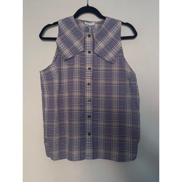 Ganni NWT Check Persian Violet Sleevless Shirt - Picture 1 of 7